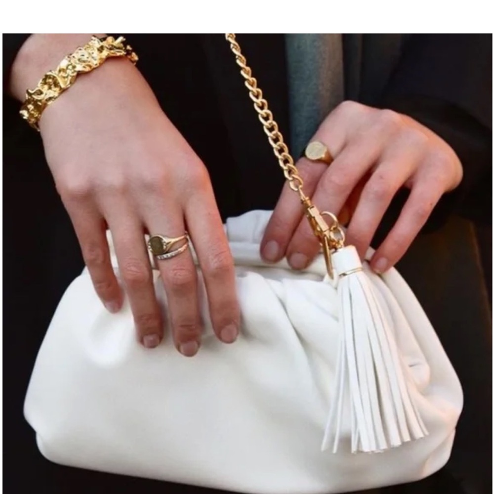 New Understated Leather clamshell clutch  Vegan Leather handbag/Crossbody ivory - Picture 11 of 16
